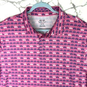 SNAKE EYES Golf Polo Shirt Men's XL Bright Pink Blue White Golf Carts Allover